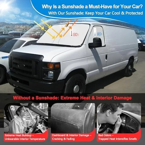 Front Side Window Sun Shade for Silver & Black-Fit Ford E-150 E-250 E-350 E-450