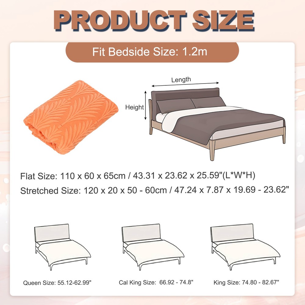 Bed Headboard Slipcover, 47" Jacquard Stretch Protector Covers, Orange