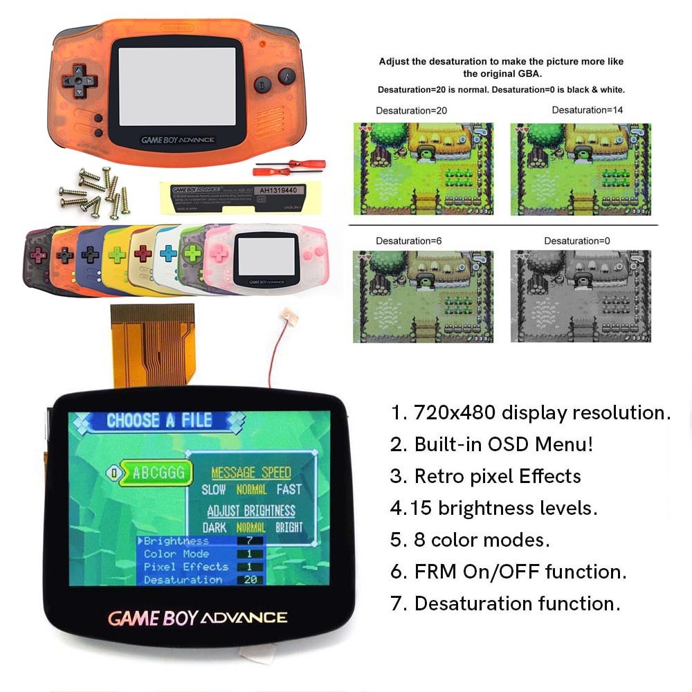 GameBoy Advance 3.0 IPS V5 Laminated Screen Backlit Kit 720x480 LCD NO SOLDER