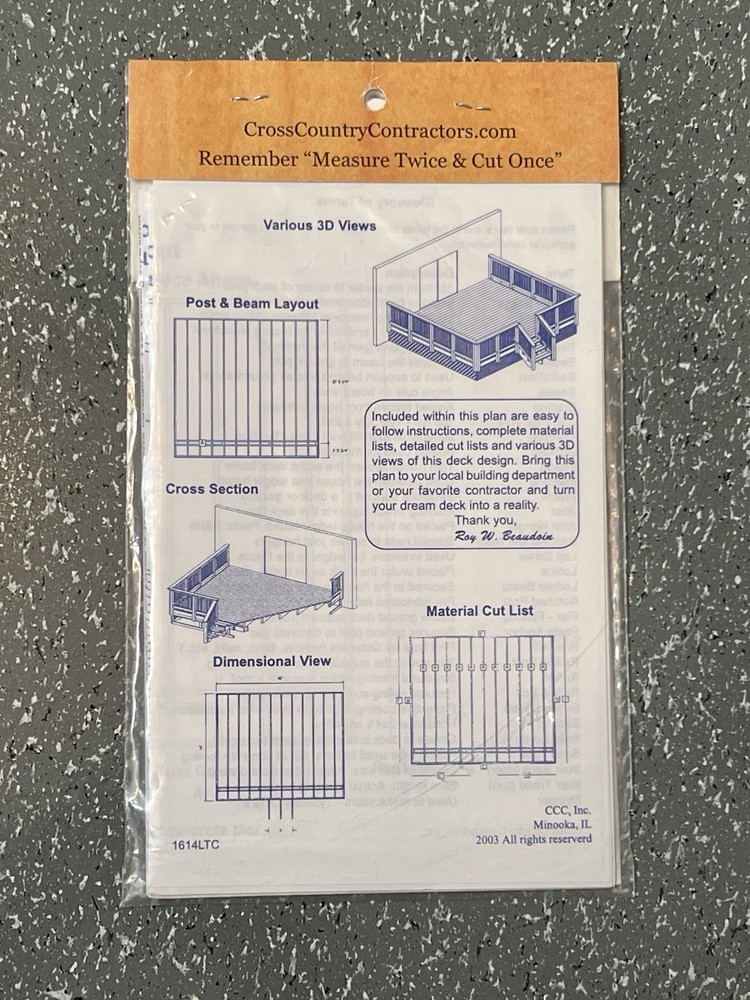DIY YOURSELF DECK PLANS #1216LTC, #2020GBD, #1614LTC (3 Pack) Different Plans
