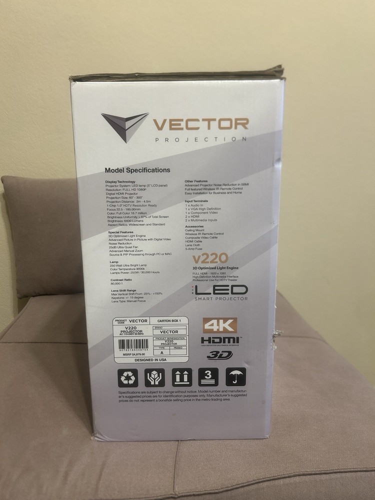 Vector Projector And 72in Projector Screen