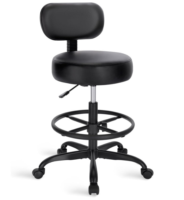 SUPERJARE Drafting Chair Adjustable Footrest Rolling Stool