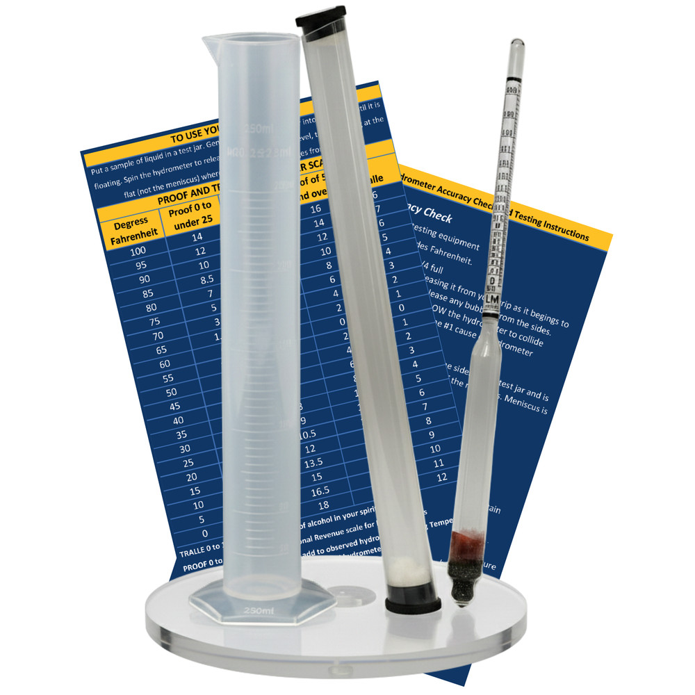 Alcohol Hydrometer 0-200 Proof & Tralle Set Test Jar Case Moonshine Homebrew