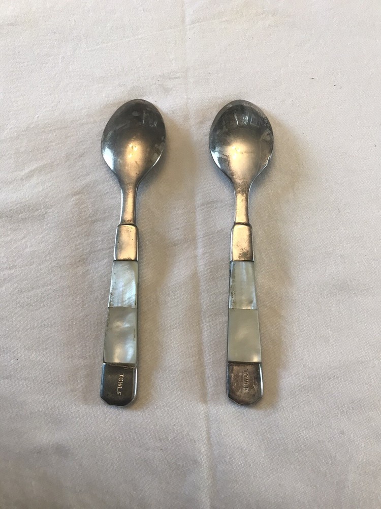 Two Unique Towle Antique Silver Ivory? Tea Spoons