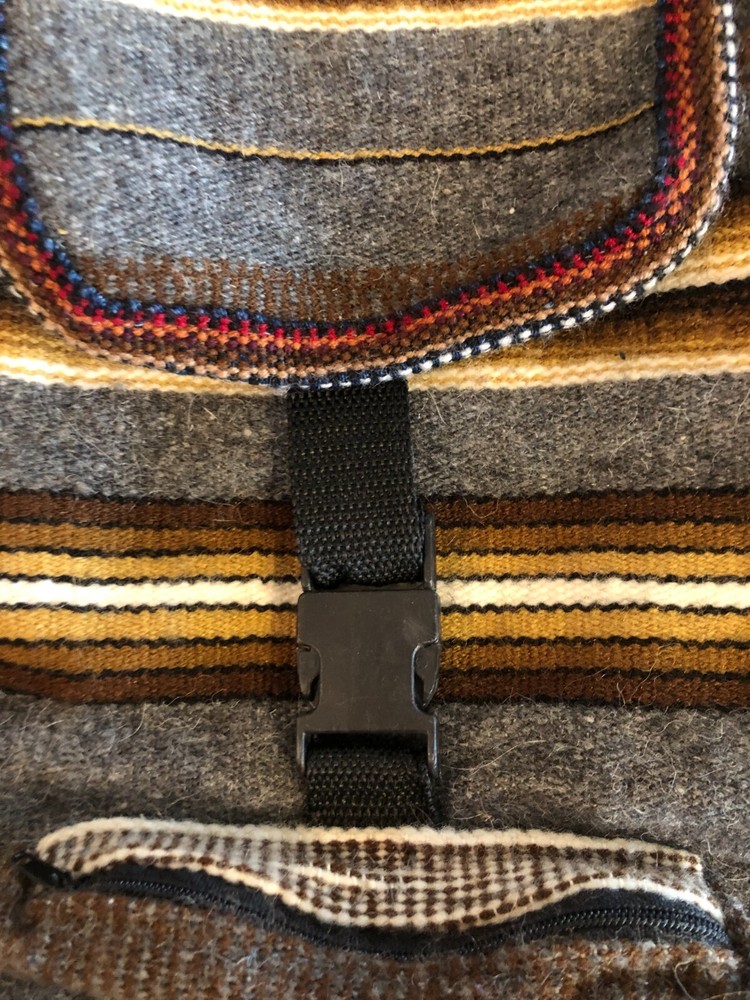 Native Woven Drawstring Backpack Large Bag Knapsack w. Zip Pocket + Clip Closure