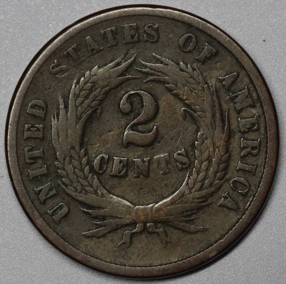 1865 2 cent piece F+
