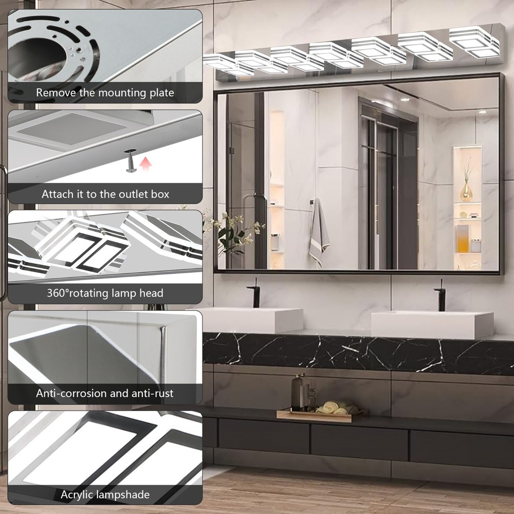 7 Square Lights Modern LED Vanity Wall Lamp Bathroom Mirror-Front Lamp