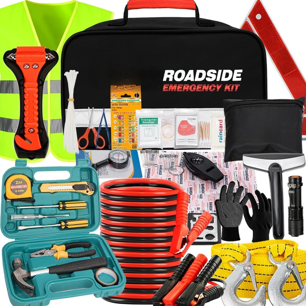 Car Roadside Emergency Kit, includes 13-foot jumper cables.