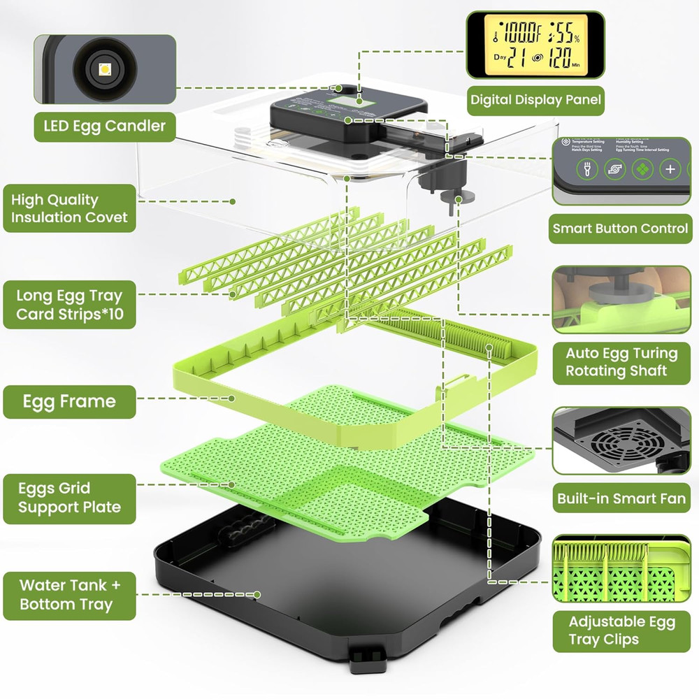 48 Egg Incubator for Hatching Eggs with Automatic Egg Turning, Temperature & Hum