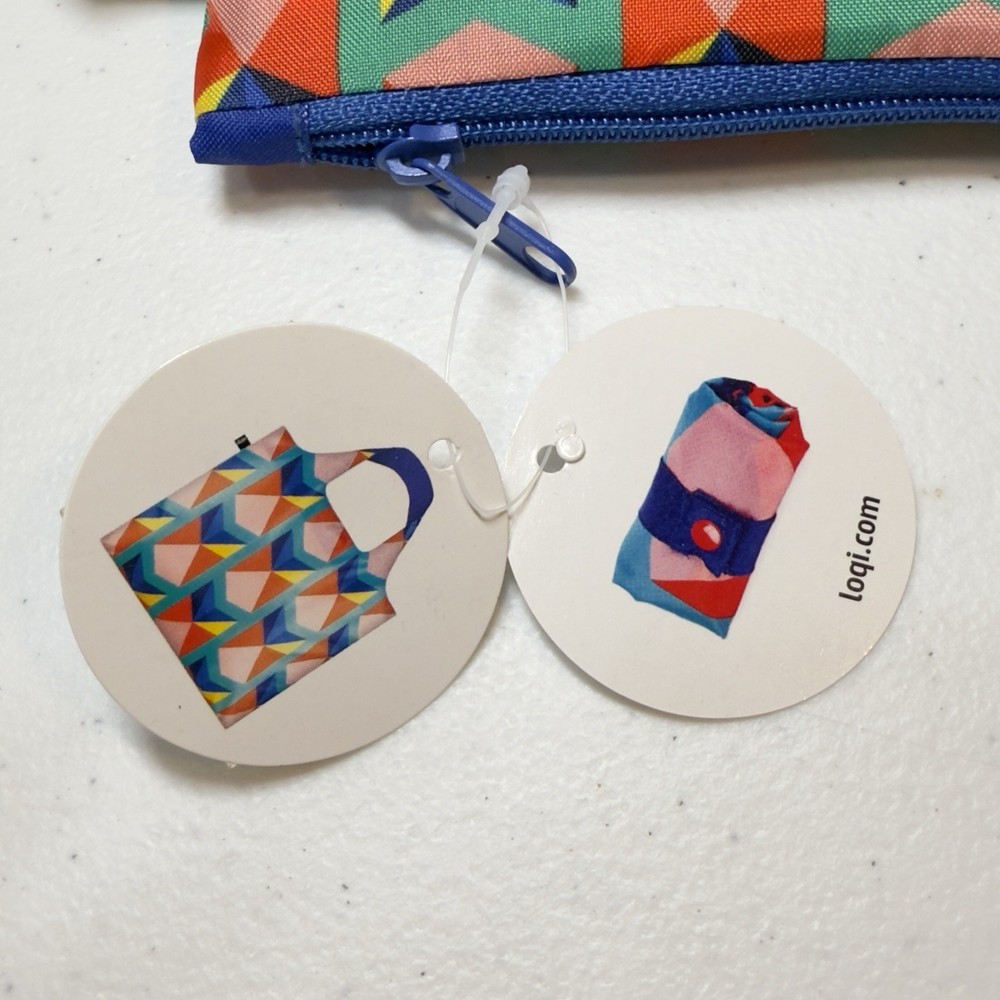 LOQI Foldable Bag Into Small Pouch Geometric Pattern Zip Closure Museum Bag New