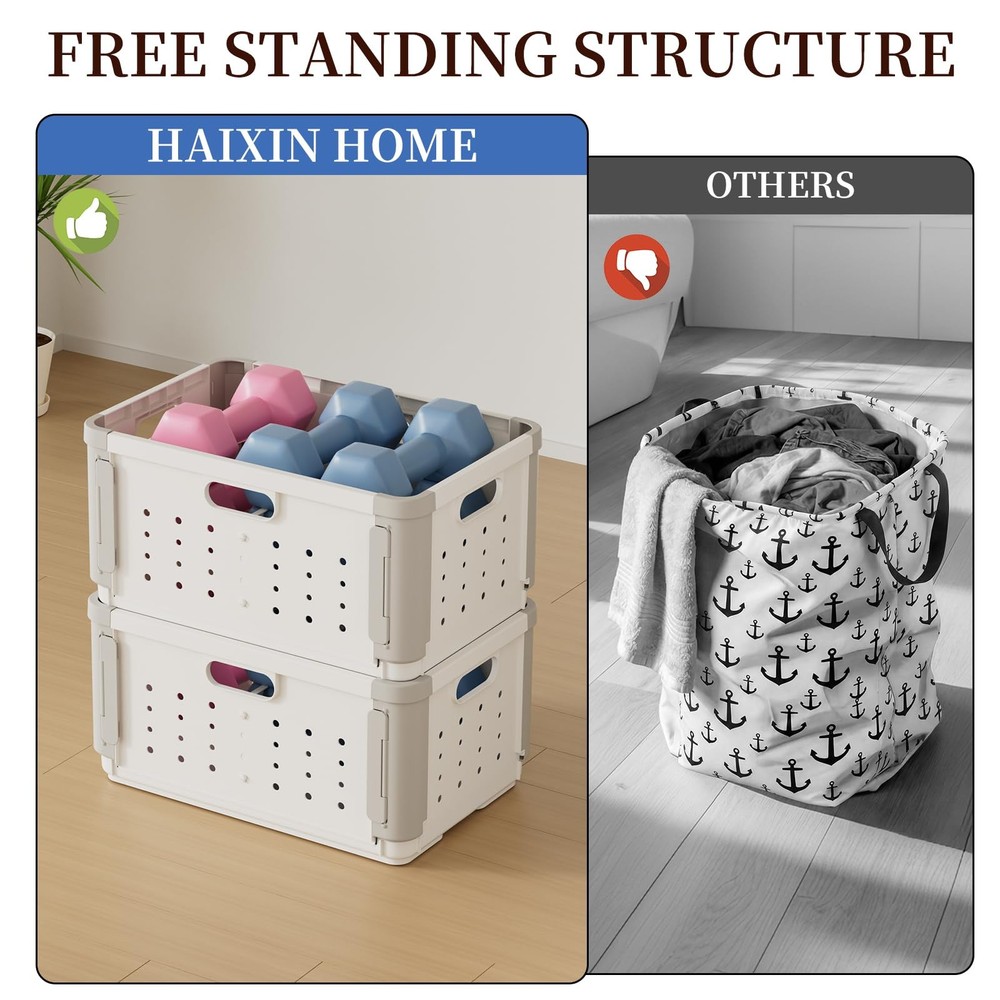 Stackable Plastic Laundry Basket on Wheel, 42L Clothes Laundry Hamper with Di...