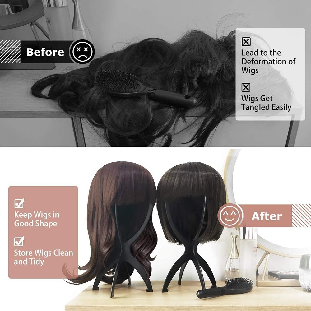 Wig Stand Holder for Multiple Wigs - 3 Pack, Black Wig Head Support