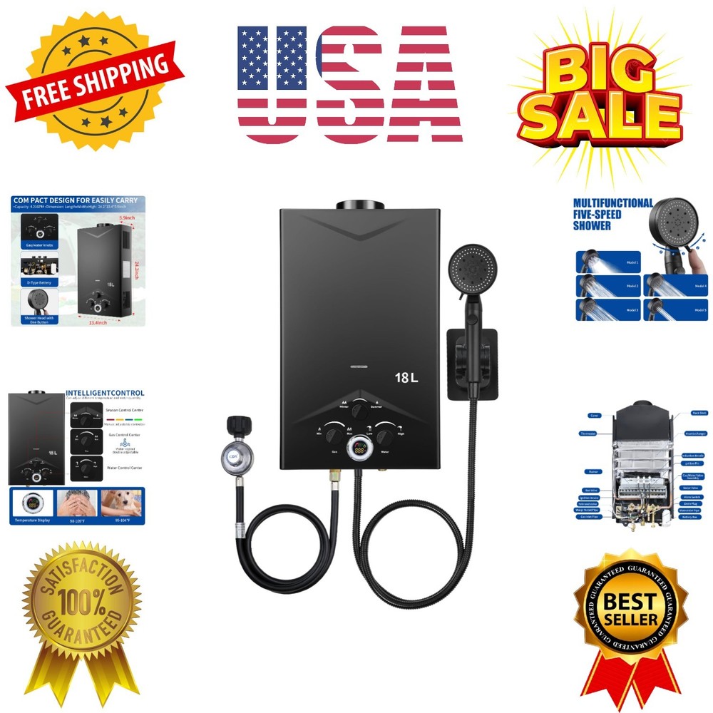 Tankless Water Heater 4.74GPM 18L Outdoor Portable GasHot Water Heater Instan...