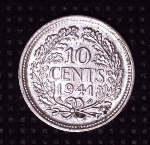1941 Netherlands 10 Cents Silver Nice Details