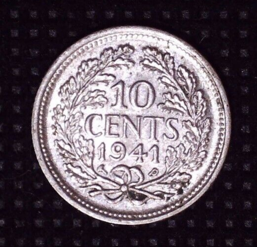 1941 Netherlands 10 Cents Silver Nice Details