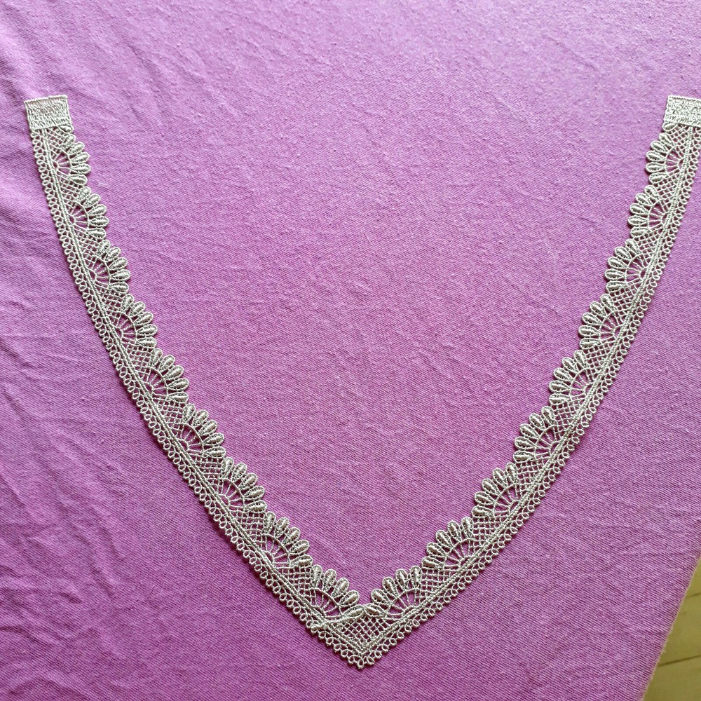 Applique lace hem neckline V shape POWDER wave pattern шнурок lace pizzo