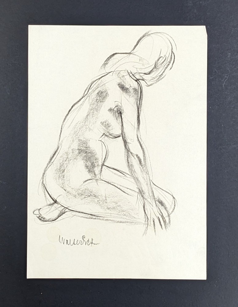 Walter Eck, seated nude, drawing, autographed