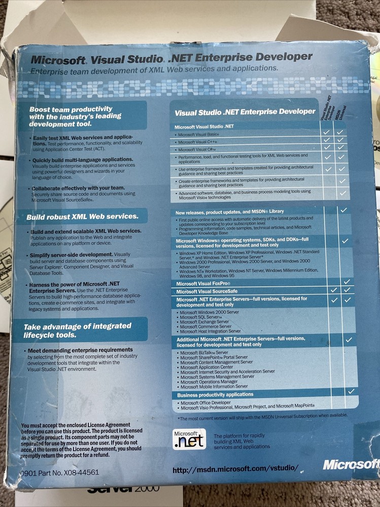 Microsoft Studio.net 2002 Enterprise Developer Full Retail Complete