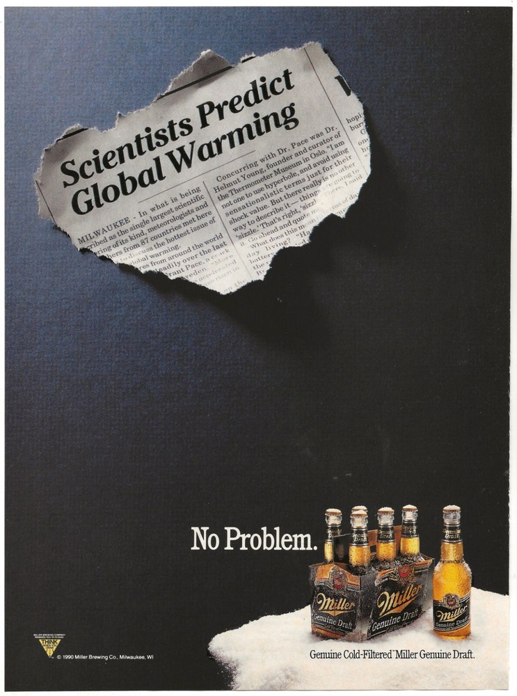 Vintage Print Ad Miller Genuine Draft - Scientists Predict Global Warming - 1990