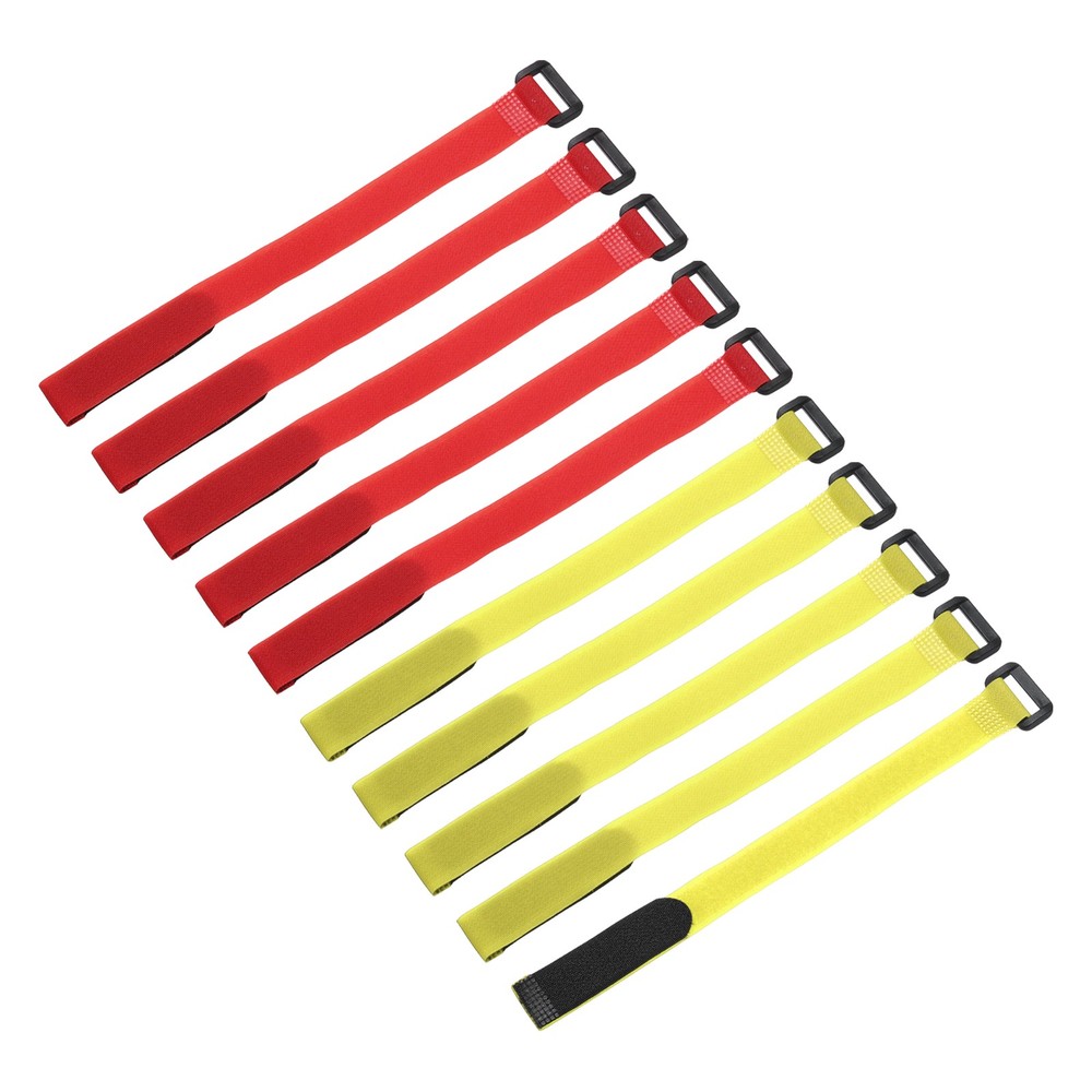 10 Pcs Battery Tie Down Straps, 0.8" x 8" Yellow/Red Nylon Hook Loop Strap