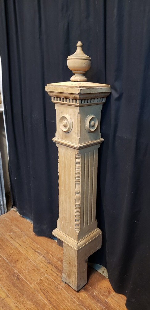 Restored Ornate Solid Oak Newel Post 55 1/2" by 8 1/2" GA9796
