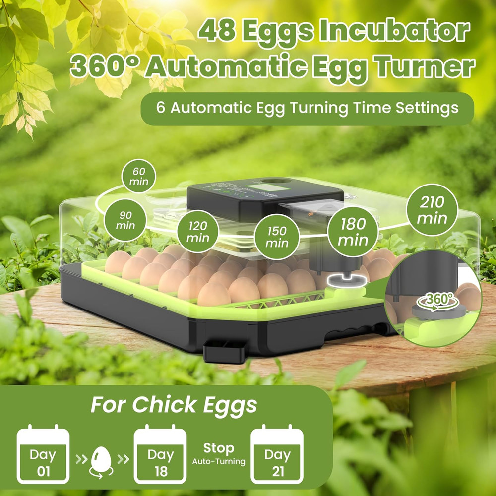 48 Egg Incubator for Hatching Eggs with Automatic Egg Turning, Temperature & Hum