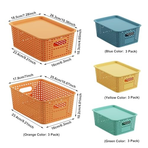 Colorful Plastic Storage Baskets with Lids Stackable Storage 12 Pack Colored