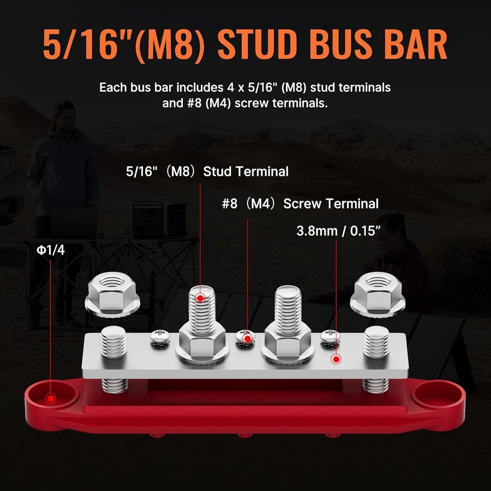 Marine Bus Bar 12V 250A 4-Stud Battery Terminal Block