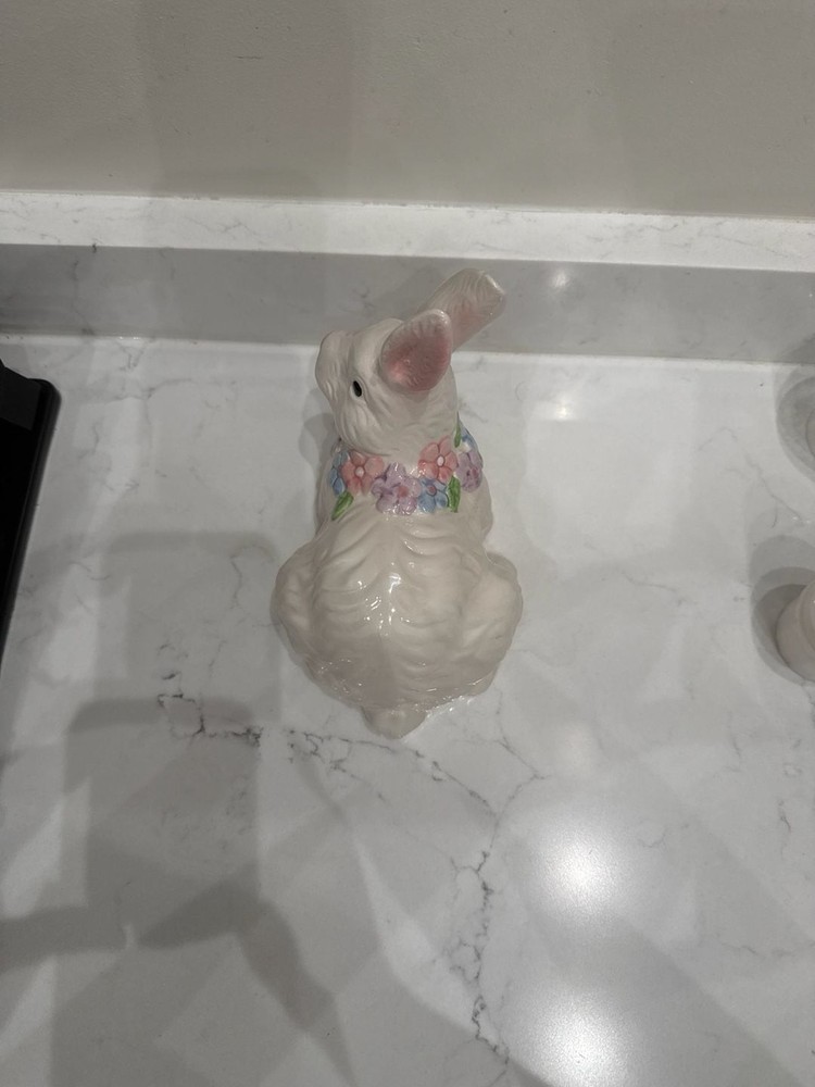 Vintage White Ceramic Floral Easter Bunny