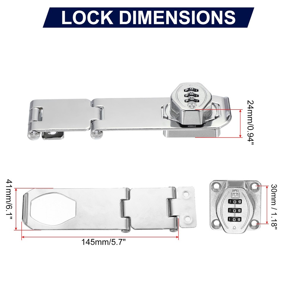 Combination Rotary Hasp Locks Security Door Latch Lock 3 Digit Password Silver