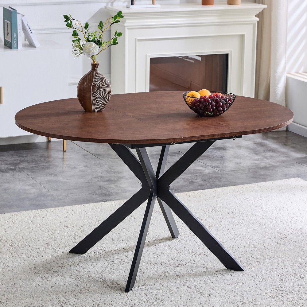 Extendable Round Dining Table - Space-Saving Dining Table with Sturdy Metal L