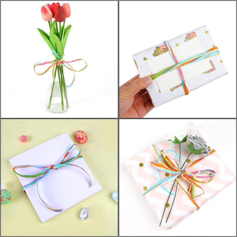 Colored Raffia Paper Ribbon,262Ft Craft Raffia Paper String Twine for Easter Spr