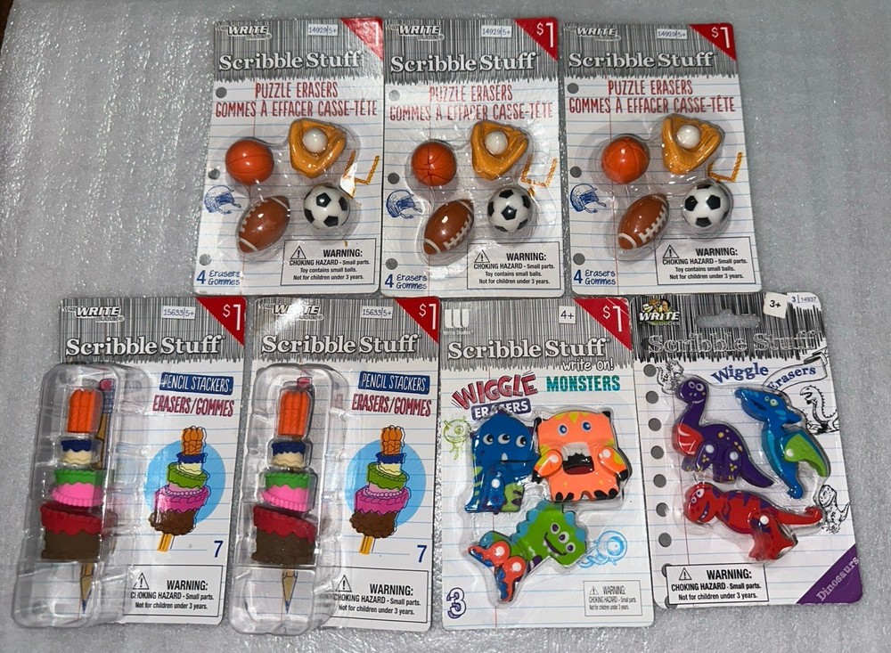 Scribble Stuff Erasers - Wiggle Monsters, Pencil Stackers, Sports Dinosaurs New