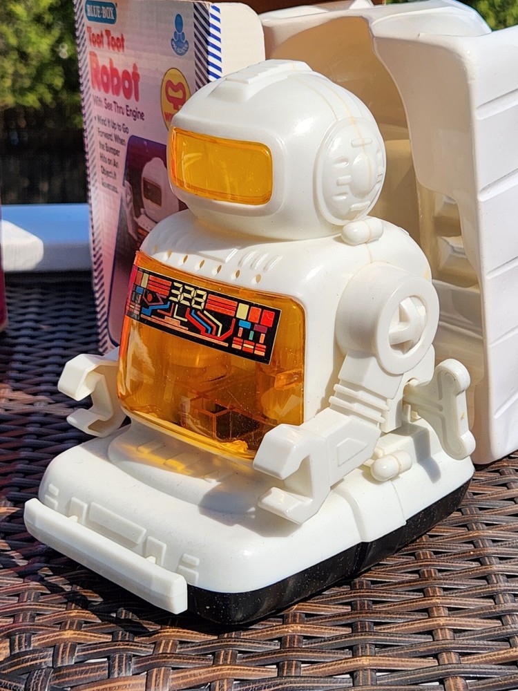 Blue Box Wind Up Piston Robot 1980's