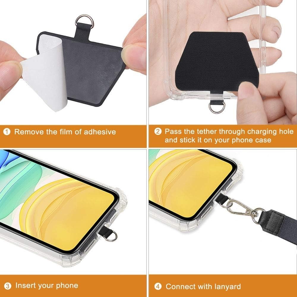Durable Phone Tether Tab - Easy Install Safety Strap, 4 Black Tether Tabs