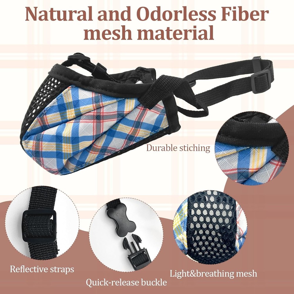 Dog Muzzle Small Large Dogs Soft Nylon Basket Muzzle W/ Adjustable Strap