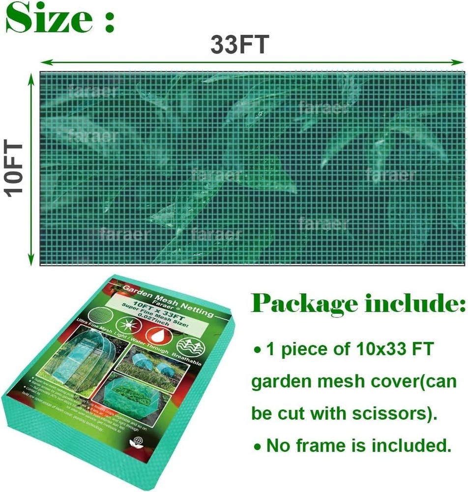10x33ft UV Stabilized Green Mesh Netting - Effective Shield for Plants & Crops