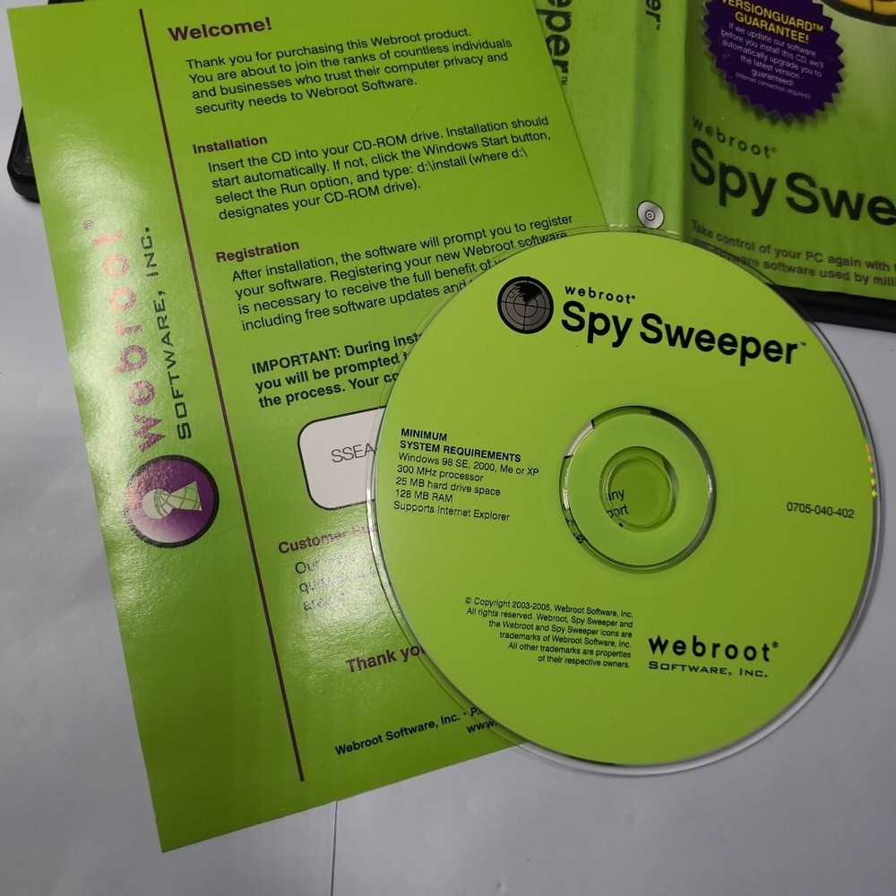 Webroot Spy Sweeper 2003 - 2005 Anti-Spyware Software. COMPLETE!