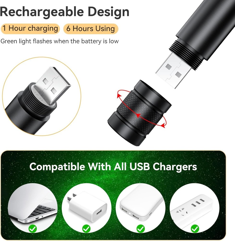 Durable Rechargeable Green Laser Pointer - Long Distance & Starlight Patterns