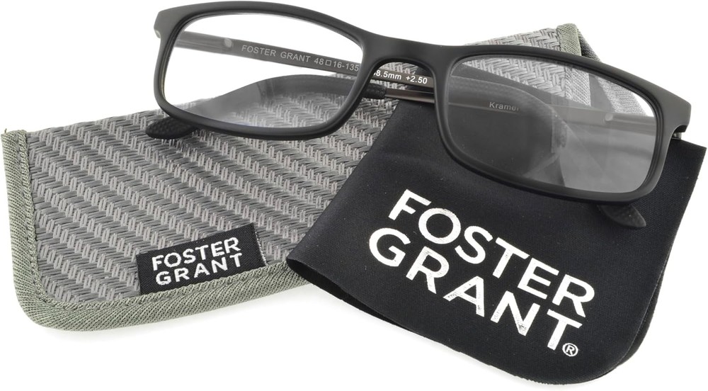 Foster Grant Men's Kramer e.Readers Reading Glasses Rectangular, Matte Black/Tra