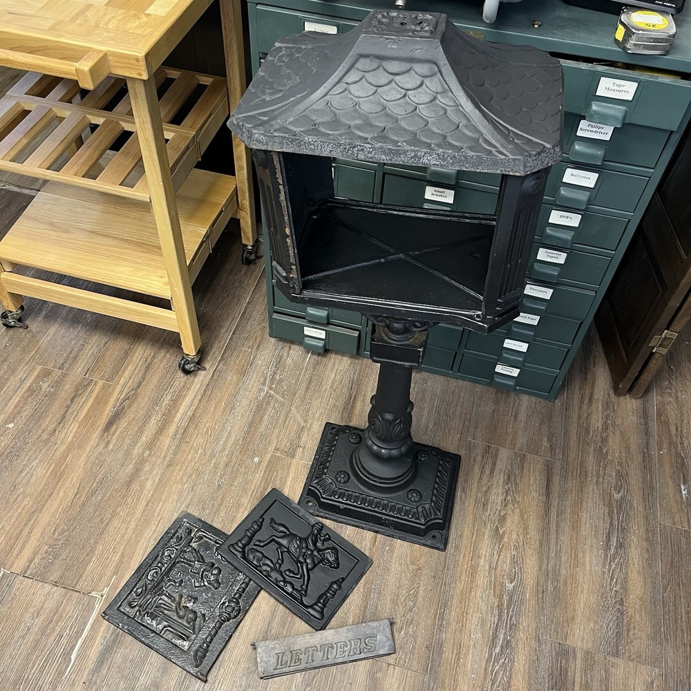 Antique Pony Express CAST IRON Victorian Mail Box Side PART ONLY