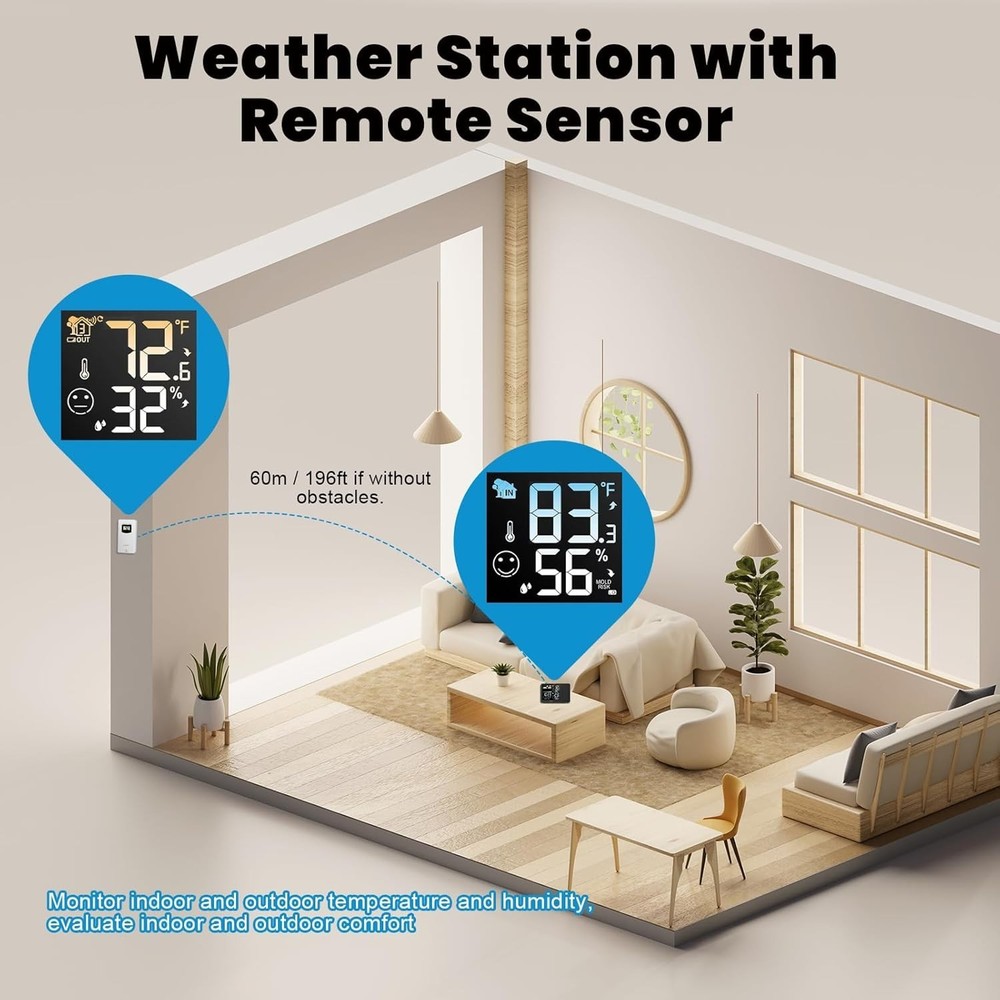 Projection Alarm Clock Weather Station, WWVB Atomic Projector Clock with Sensor,
