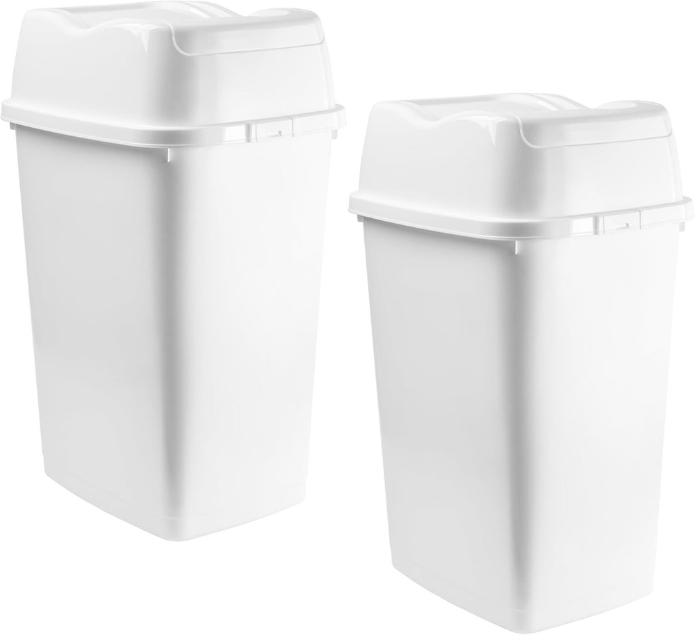 Superio 50 L Split Lid Trash Can, White, 2 Pack, 2 Pack