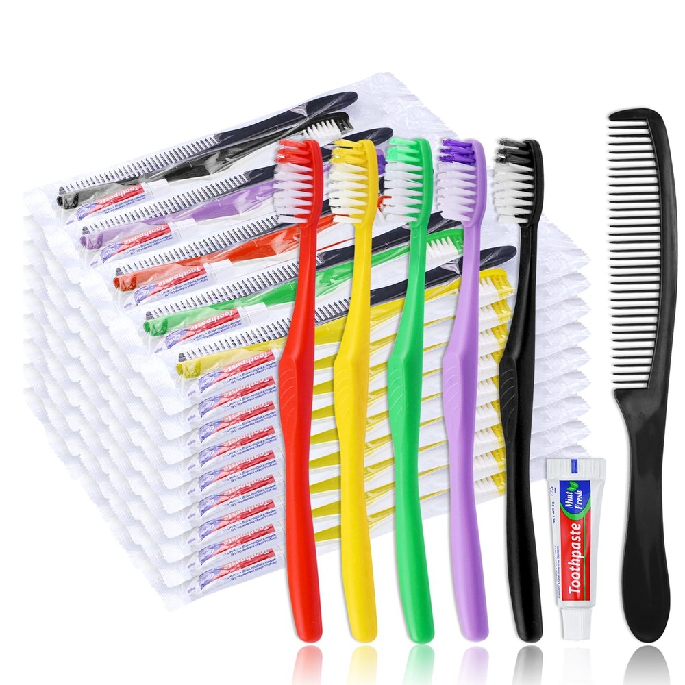 20Pcs Disposable Toothbrushes with Toothpaste and Comb,5g Toothpaste,7inch Ha...