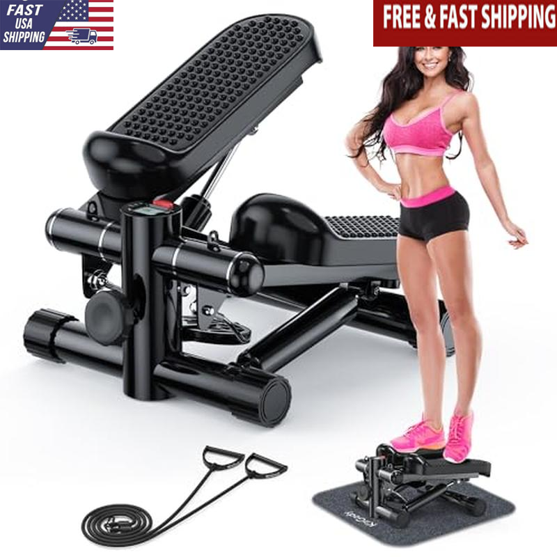 Mini Stepper W/ Resistance Bands Adjustable Height Home Workout 330LBS Capacity