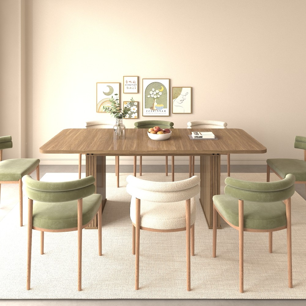 Beige Brown Extendable Dining Table Modern Wood Kitchen Table Double Robust