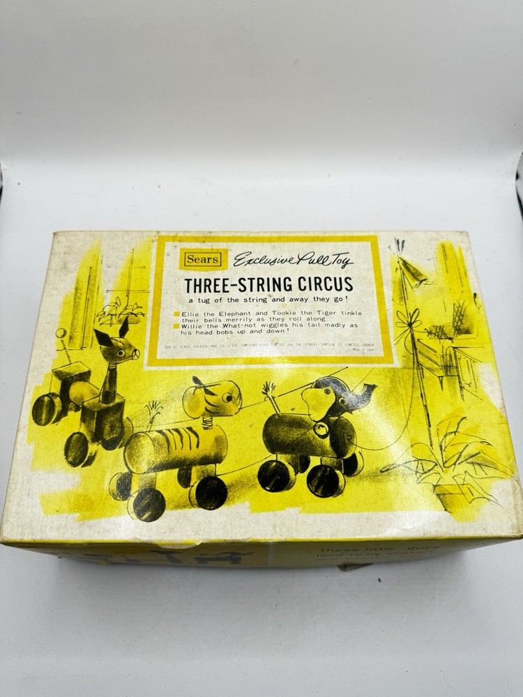 Vintage Sears Exclusive Pull Toy Three-String Circus 1950s – Complete with Box