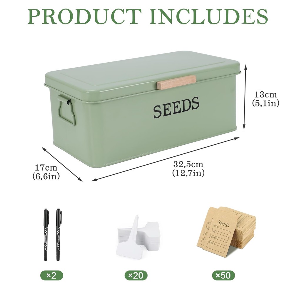 Seed Storage Organizer,Metal Seed Saving Box with Lid,4 Compartments Box with...