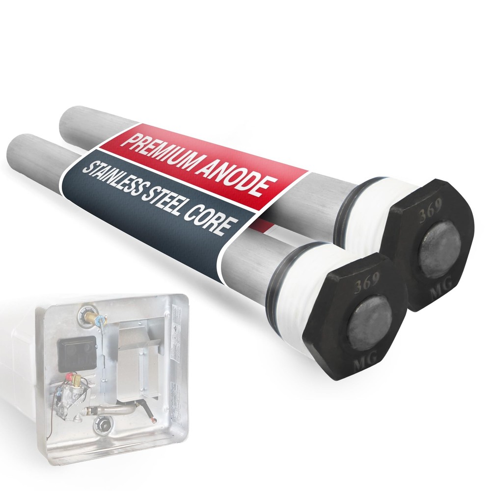 RV Water Heater Anode Rod 2-Pack, 2 Years Warranty - 9.25" x 3/4" NPT Silver