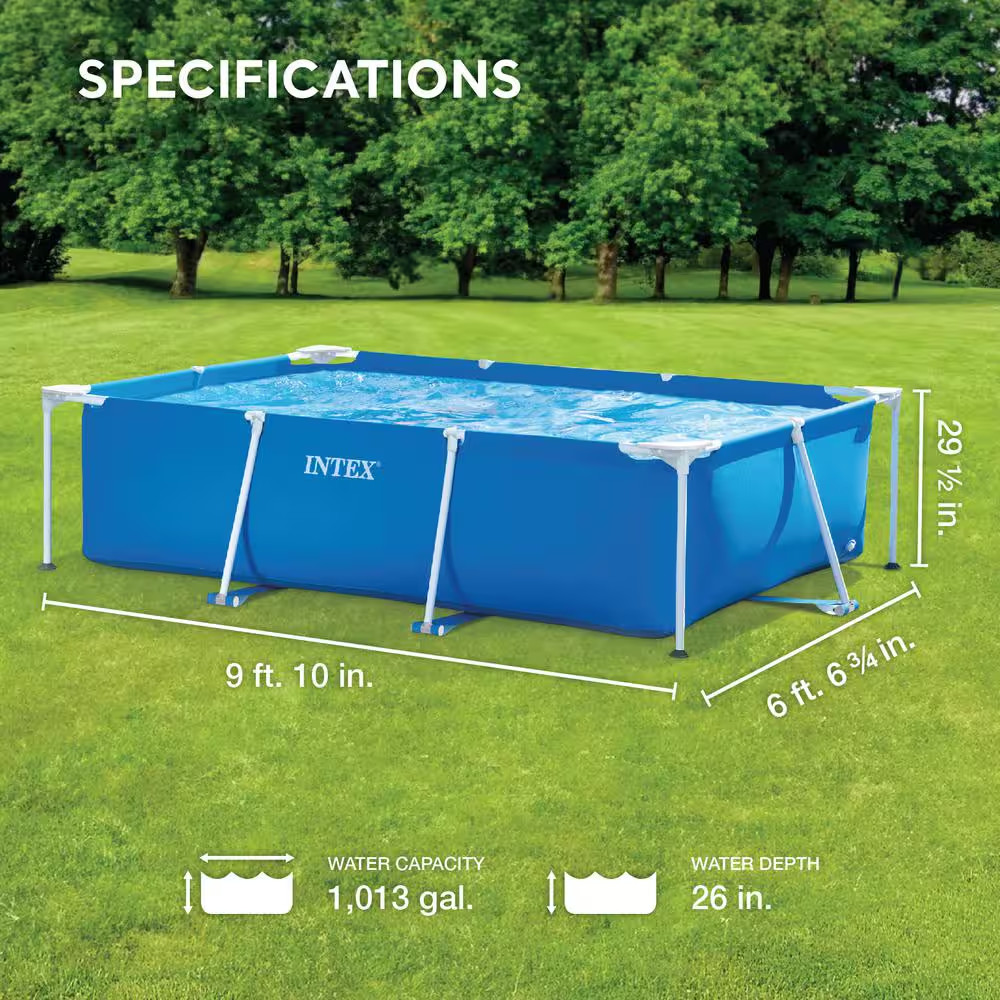 9.8 Ft Soft Sided Frame Pool 26" Deep Above Ground Outdoor Rectangular Backyard